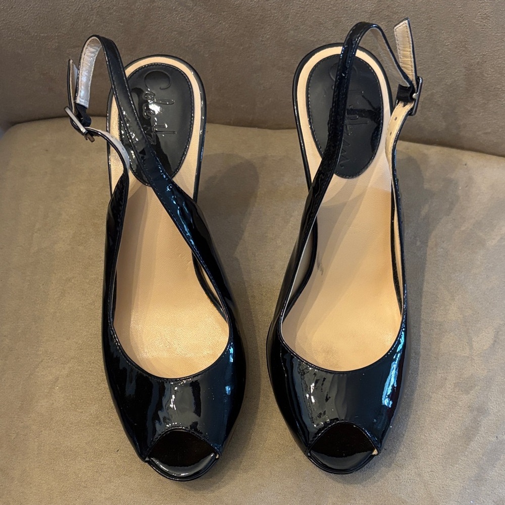 Cole Haan Black Patent Open Toed Slingback Heels size 6